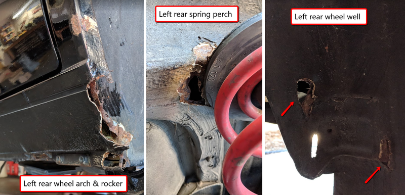 Much of the compromised metal was hidden behind a thick layer of rubberized sealer.